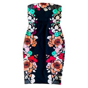 Express Strapless Floral Dress - Black, Red, Pink, Orange, Green